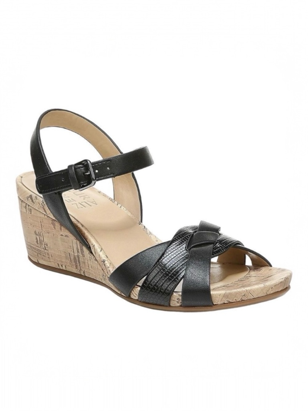 Naturalizer Women's Adelina Black Faux Leather Wedge Sandal Size 7.5W
